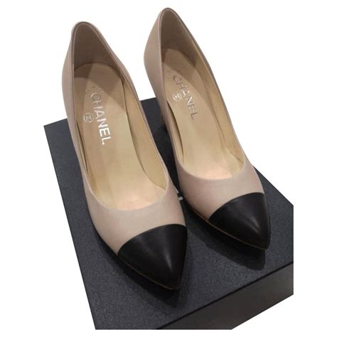 chanel shoes beige and black|Chanel ladies high heel shoes.